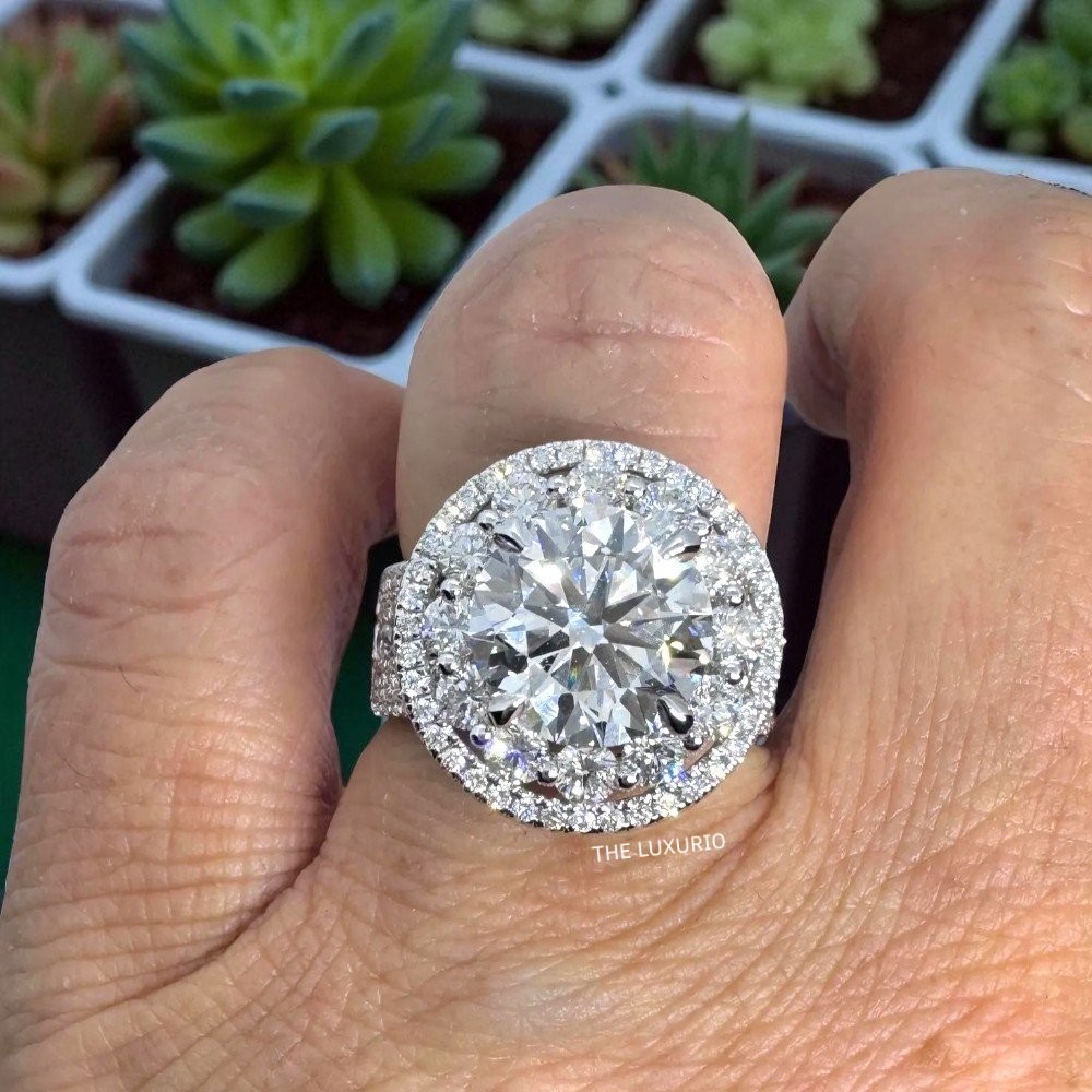 Big Diamond Ring 14k White Gold Carat IGI Certified Lab Grown Round Cut