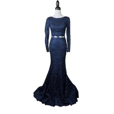 Sherri Hill 2 Navy Embellished 2 Piece Trumpet Maxi Formal Prom Homecoming Dress