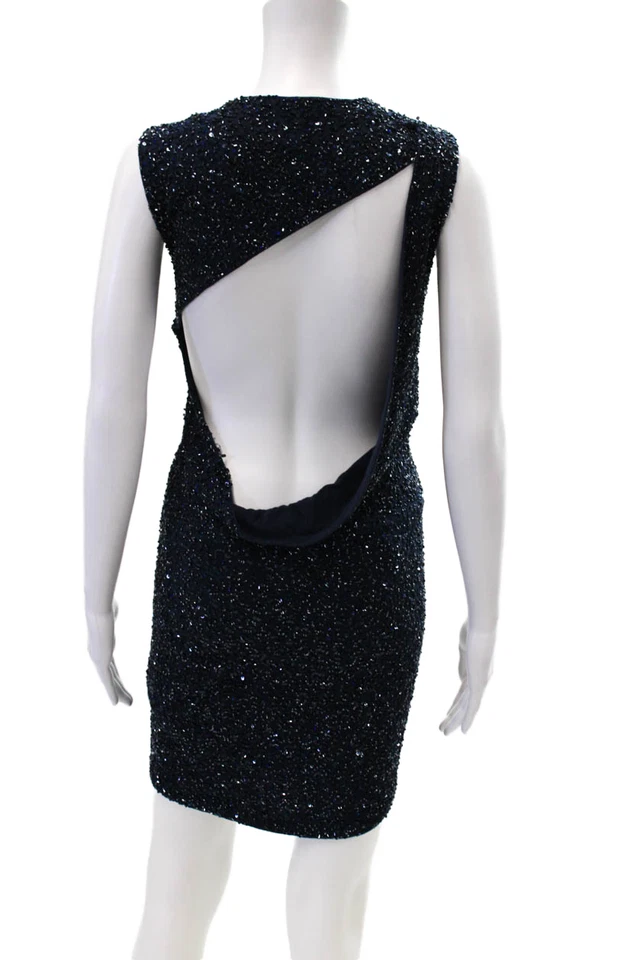 Haute Hippie Womens Side Zip Sleeveless V Neck Beaded Knit Dress Navy Size XS - Image 3 of 4