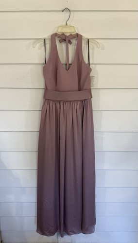 NWD VERA WANG WHITE Size 6 V-Neck Halter Maxi Dress Gown Satin Charmeuse Blush - Picture 9 of 15