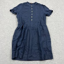 Quince Swing Dress Women's Small Deep Navy European Linen Short Sleeve Pintuck