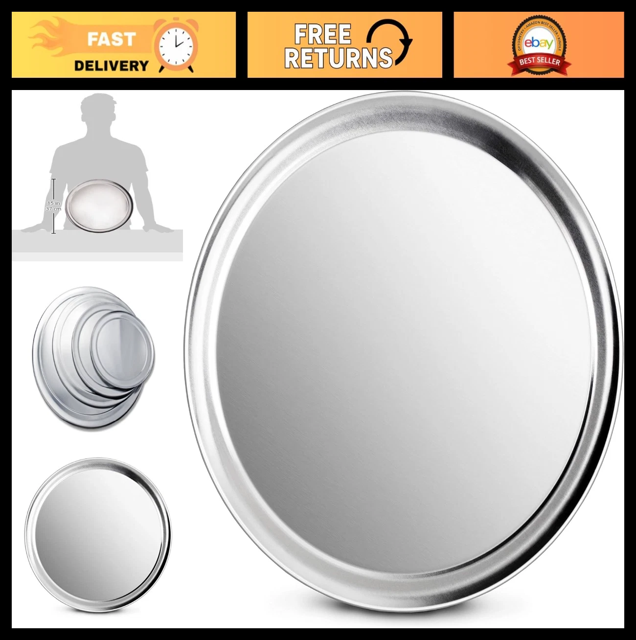 Restaurant-Grade Aluminum Pizza Pan 14 Inch - Baking Tray with Wide Rim
