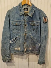Vintage Maverick Blue Bell Denim Jacket USA Motorcycle Distressed Harley club