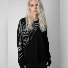 Zadig & Voltaire Markus Tiger Strass Cashmere Sweater Oversized XS