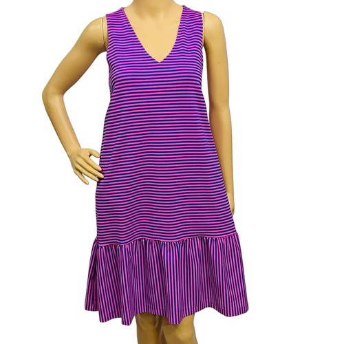 Sailor Sailor Resort Dress Juicy Fuchsia Blue Striped Ruffle Pullover Sz M NWOT - 第 1/10 張圖片