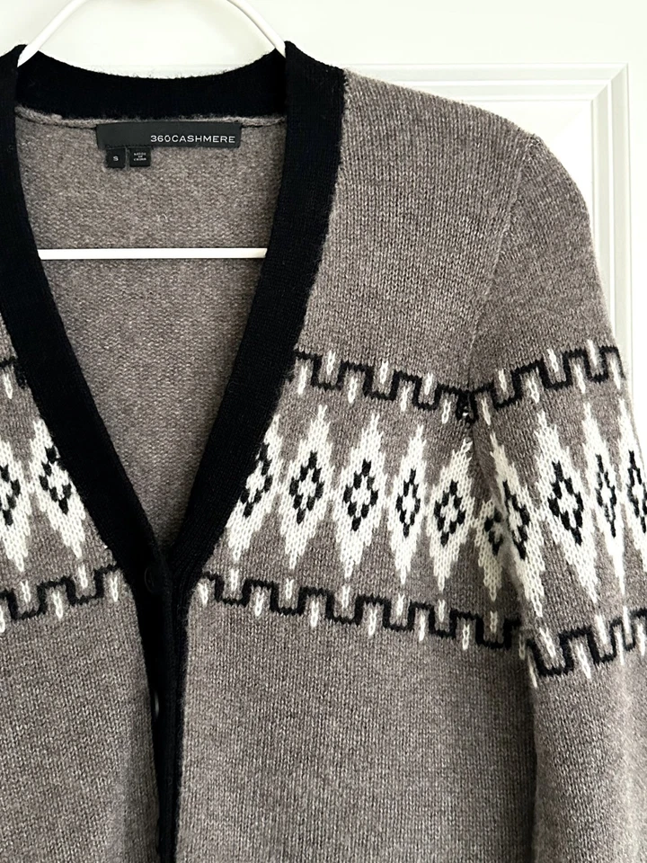 Cárdigan de cachemir con cuello en V Fair Isle de cachemir gris talla múltiple S Foto 2 de 4