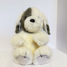Vintage 1985 Dakin White And Gray Puppy Dog 8" Plush Stuffed Animal Toy