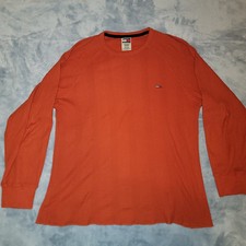 Vintage Y2K Tommy Hilfiger Crewneck Sweater Men  s Large Flag Logo Knit Orange