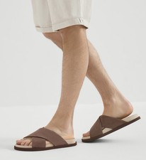 Brunello Cucinelli Mens Suede Crossover Slide Sandals Mud 44 11 Us 900