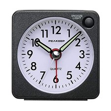 Peakeep Ultra Small, Battery Travel Alarm Clock with Snooze and Light, Silent wi