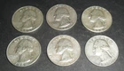 Six Washington Quarters 90% Silver.  See photos for dates and details.
