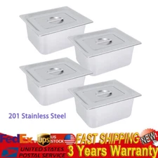 4 Pack 6"Deep 1/2 Size Steam Table Pans with Lids Hotel Food Pan Stainless Steel
