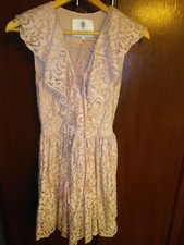 The Jet Set Women's Beige Sleeveless Ruffle Sexy Lace Up Party Cocktails Small