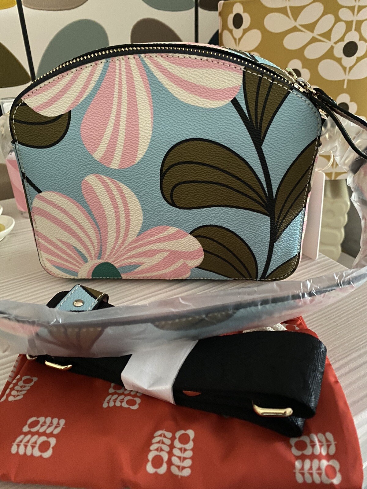 Orla Kiely Tostada Cross Body Crossbody Shoulder Bag Sky Blue for sale