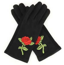 Smartphone Touchscreen Ladies Texting Fingers Rose Embroidered Gloves -FREE SHIP