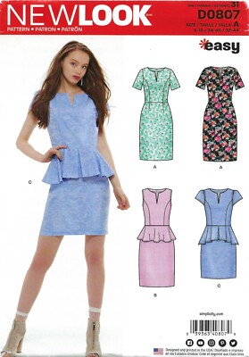 New Look D0807 Tailored Dress w Classic or Hi-Low Peplum Sz 6-18 UNCUT 6541
