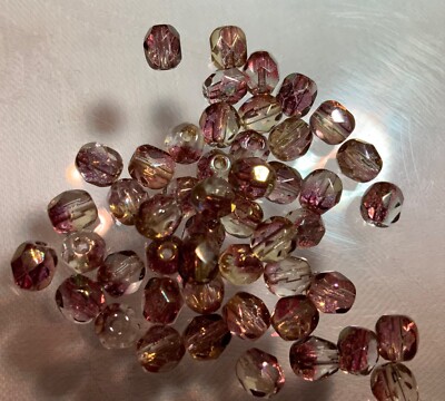 50 Stück Böhmische Glasperlen rund FP 5 mm Crystal Amethyst Lustered Czech Beads