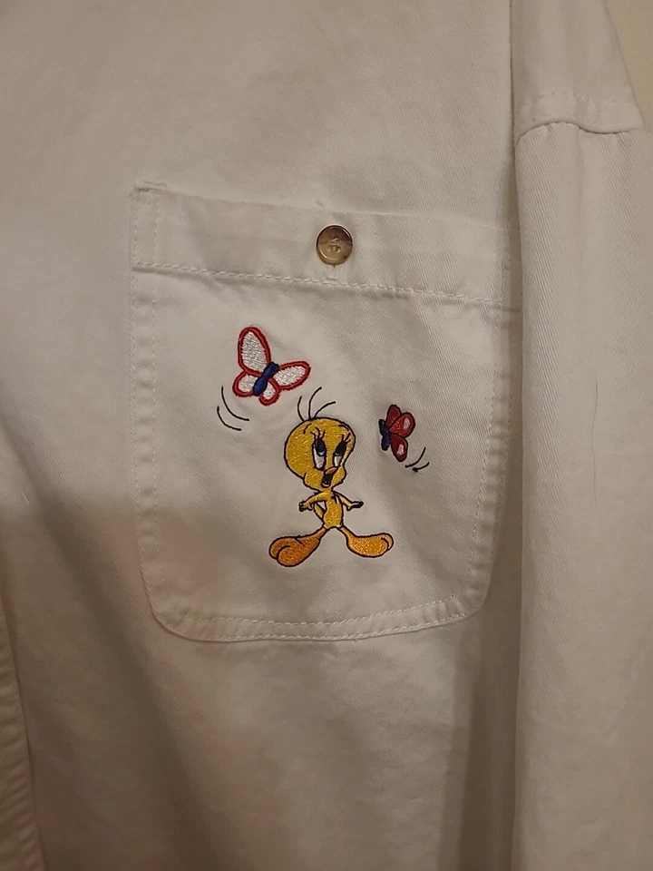 Vintage Classic Tweety Bird Looney Tunes Button Up Cotton Shirt Men's Large - Image 2 of 4