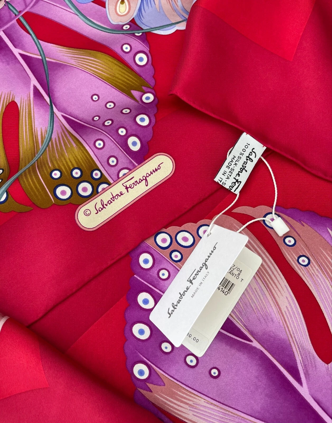 Unisex Salvatore Ferragamo Logo Scarf Floral Purple Red Burgundy Silk Wrap
