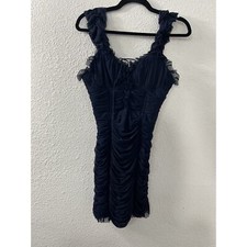 Fashion Nova Blue Mini Ruched Ruffle Bodycon Tank Dress Womens M Sexy Y2K