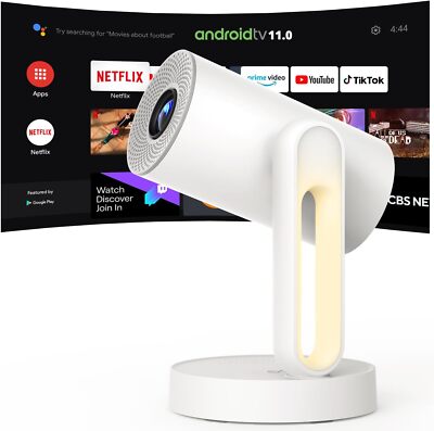 Projektor 4K WiFi Bluetooth Android TV Heimkino 140° Rotation+Touch-Nachtlicht