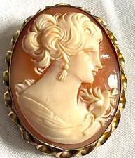 VINTAGE GOLD FILLED RONCI ITALY CARVED SHELL CAMEO PENDATN PIN BROOCH-FREE SHIP