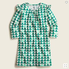 New Crewcuts Girls Nightgown 12 14 Green Geo Long Sleeve Ruffle Crew Neck