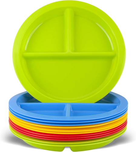 3 - Compartment Divided Plates for Kids - Set of 12 Plastic Children Trays for E
