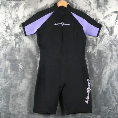 NEOSPORT Shorty Wetsuit Size 10 Black & Purple Snorkel Surf Scuba READ