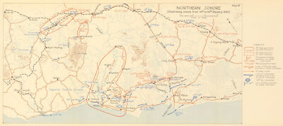 Northern Johore. Japanische Invasion Malaya. 14. bis 24. Januar 1942 1957 Karte