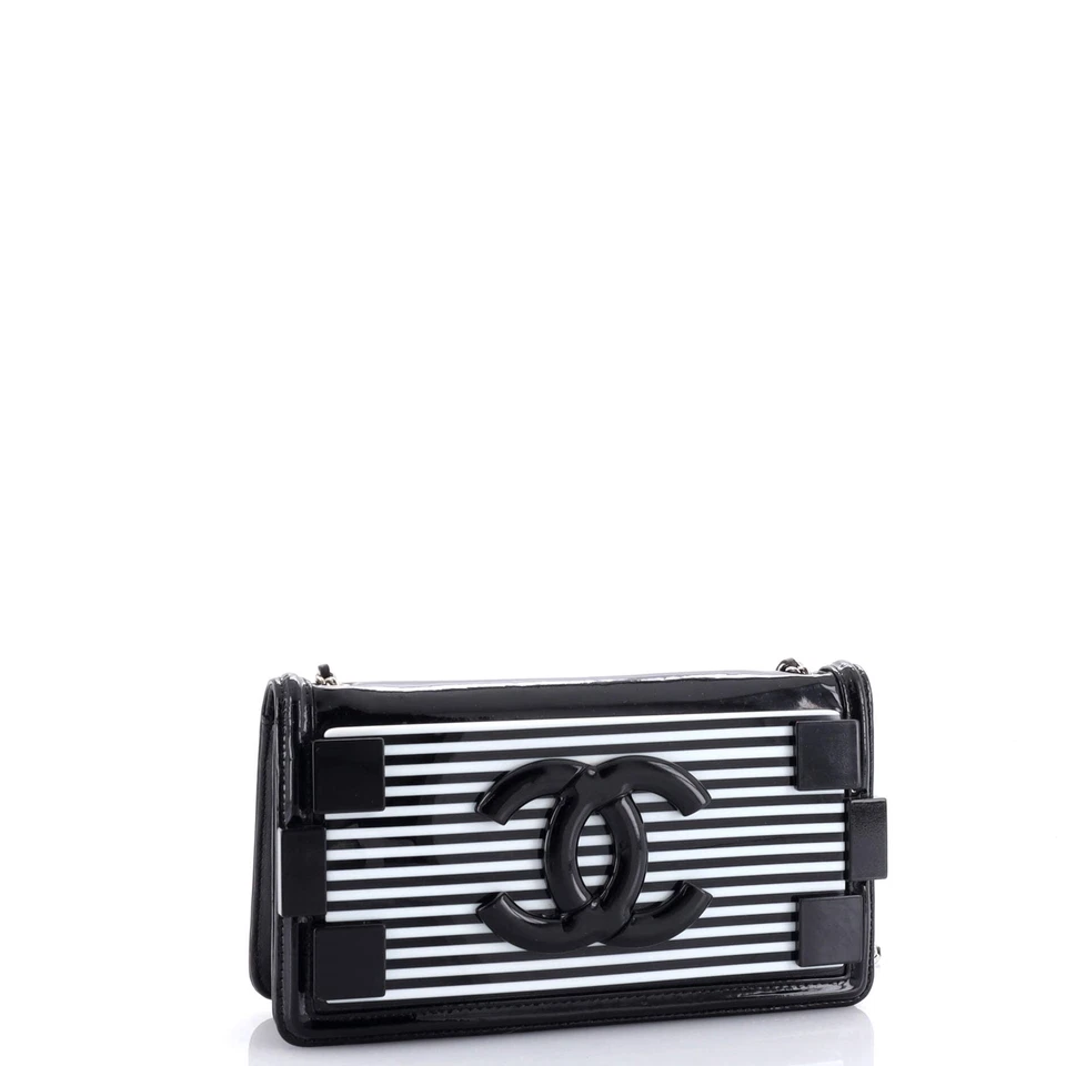 Chanel Boy Brick Flap Bag Striped Patent and Plexiglass Horizontal - Image 3 of 4