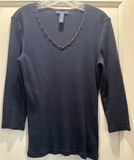 Chaps Denim Women’s 3/4 Sleeve Navy Blue Shirt 