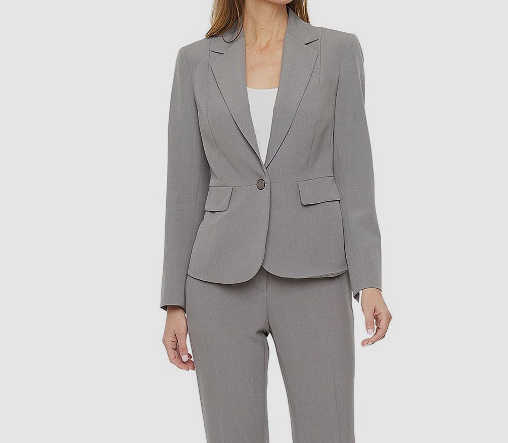 womens grey dress jacket Unique Vintage Plus Size Grey Tweed Belted Shawl Collar Jacket