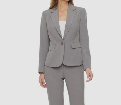 grey dress jacket women's Women's Gray Oversized Blazer  Suit Jacket with Notch Lapels