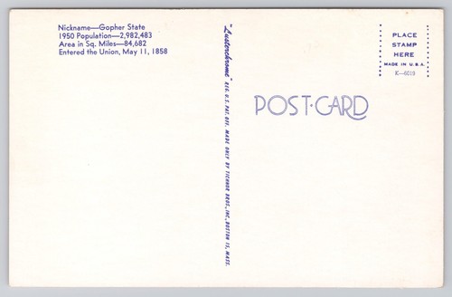 Minnesota State Bildkarte, Wahrzeichen & Attraktionen, Vintage Postkarte - Bild 2 von 2