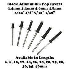 Black Aluminium Pop Rivets 2.4, 3.2, 4.0, 4.8mm(3/32,1/8,5/32,3/16")
