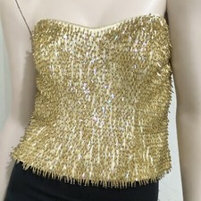 Vintage Josie Natori Neiman Marcus Gold Heavily Beaded Corset Bustier Top Size 4