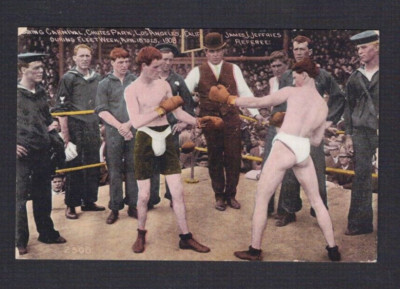 RARE 1908 WORLD CHAMPION boxer JIM JAMES JEFFRIES boxing postcard Los Angeles CA