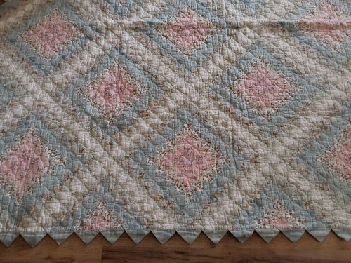 Square Diamond 1'' Quilt Prairie Point Border Throw Vintage Fabric Pastel 54x60 - Picture 2 of 8