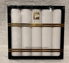 Paris Classic 5 Men  s Handkerchiefs Brand New Solid White Polyester Any Occasion