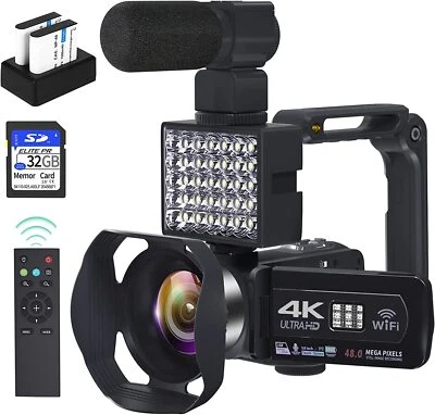 Video Camera Camcorder 4k 48MP 3.0 Inch IPS for YouTube with Microphone,IR