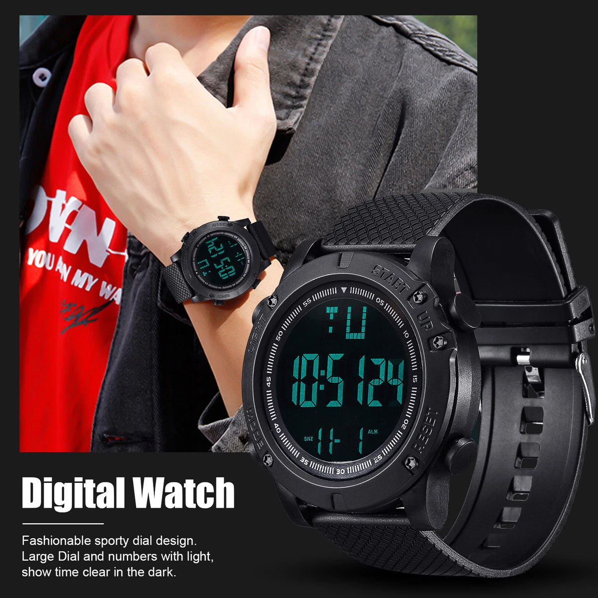 Mens Boys Watches Military Army Walking Sports Digital LED Waterproof Watch  