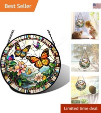 7.8 in Butterflies Flying Stained Glass Suncatcher - A Timeless Home Decor Gift