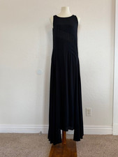 Vintage Chanel Black Silk Evening Gown Dress Draped Long Large Sheer Tassels 40
