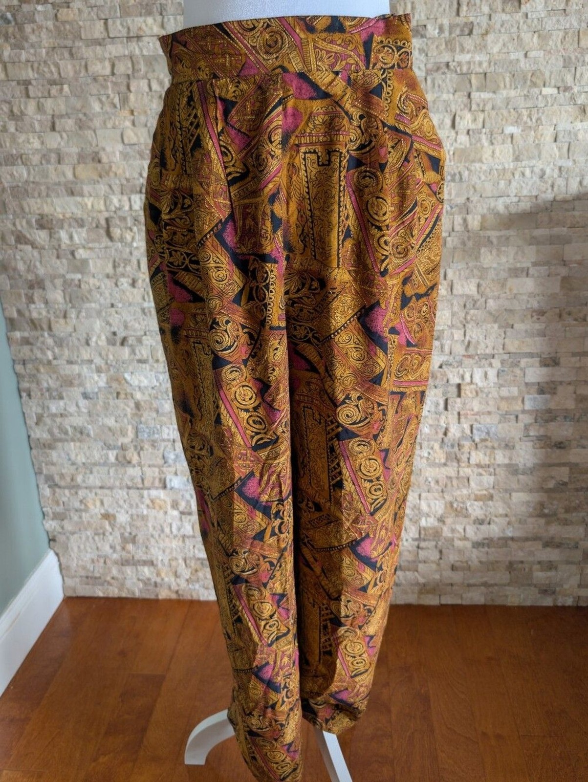 Vintage Maximalist High Waisted Baroque Print Trousers Mob Wife Sz 10 Medium image 2