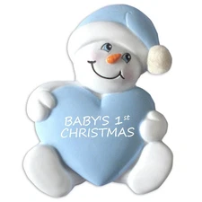 Snowbaby with Heart Blue Baby's 1st Christmas Personalized Ornament