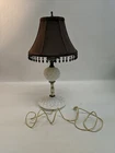 (B) Vintage Milk Glass Quilted Hobnail Lamp White 18" Tall Brown Tassel Shade