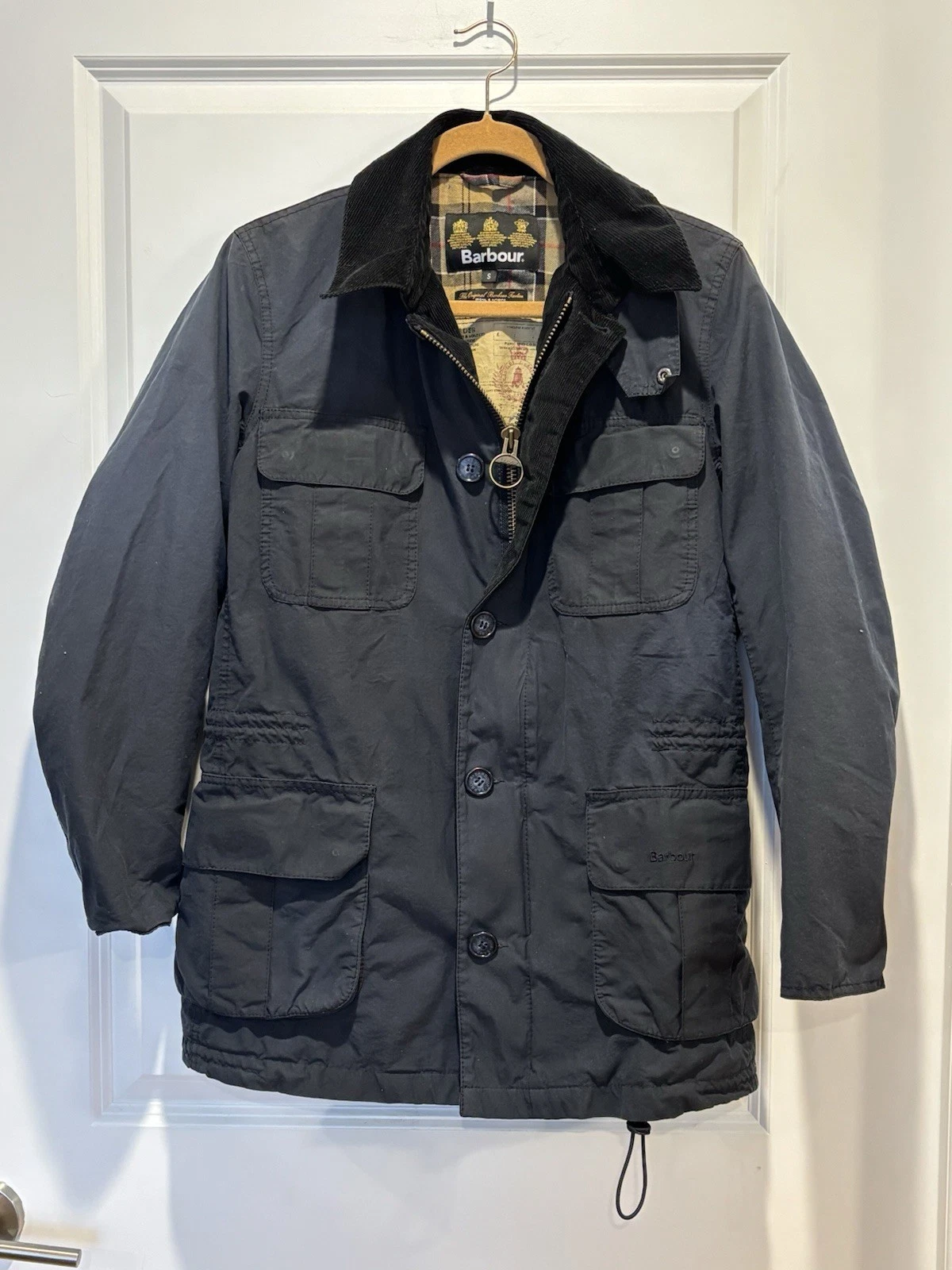 Barbour Waxed Jacket Men's S Blue Silbury Navy Military Field Rain Coat Sylkoil