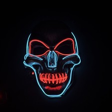 LED Light Up Flashing Halloween Mask Scary Skull Costume Neon SEE VIDEO
