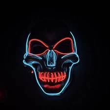 LED Light Up Flashing Halloween Mask Scary Skull Costume Neon SEE VIDEO!